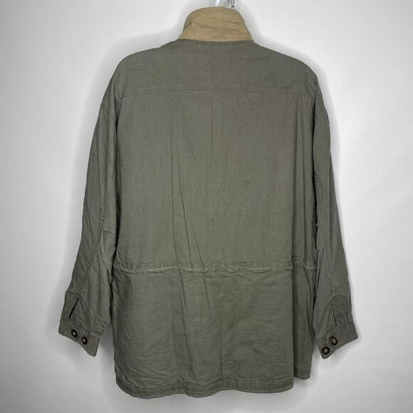 Vintage 90s JL Colebrook Olive Green Khaki Linen Field Jacket Chore Coat - Picture 5 of 9
